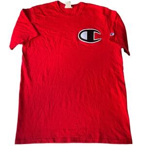 Champion Men’s Short Sleeve Screw Neck T-shirt size XL, Solid Red